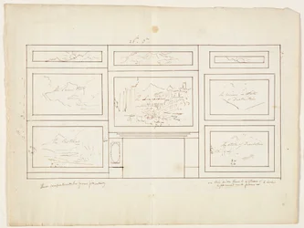 Asettelu teokselle The Course of the Empire, 1833 (kynä ja ruskea muste grafiittikynän päällä luonnonvalkoisella kudottupaperilla)